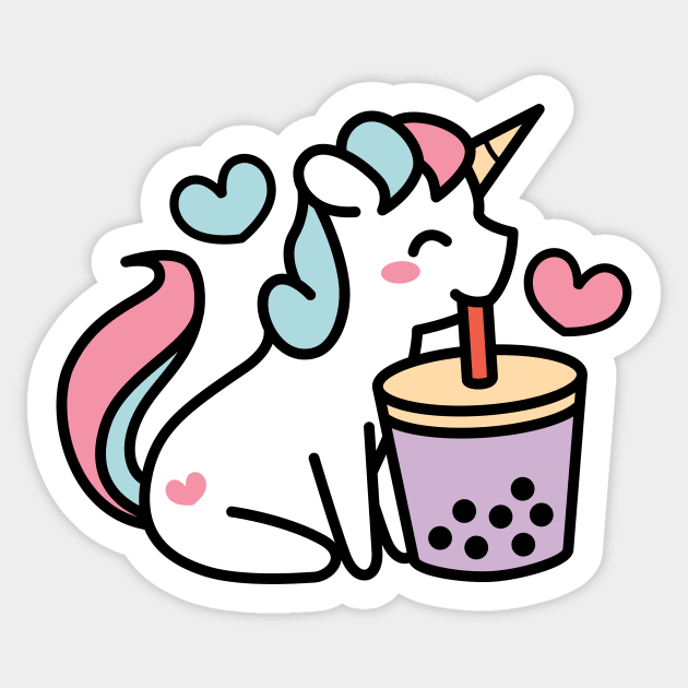 Cute Unicorn Sipping Bubble Tea - Kawaii Taro Boba Tea Sticker by BobaTeaMe